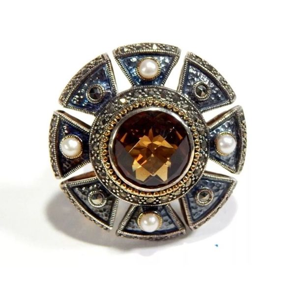 JUDITH JACK Citrine Sterling Silver Marcasite Cocktail Ring NWT - Picture 5 of 11